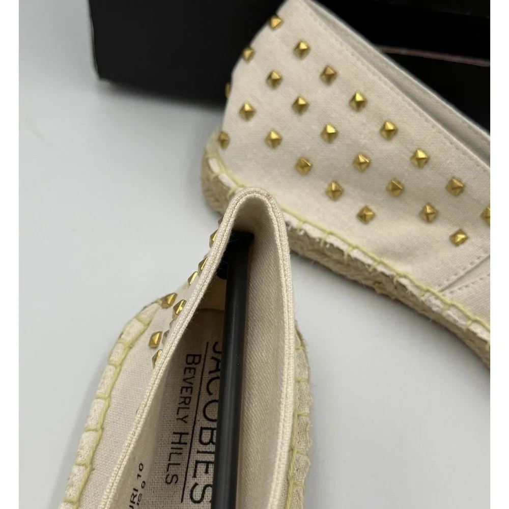 Jacobies Zuri Espadrille Slip On Shoes Womens 9 White Rhinestone Casual NWB